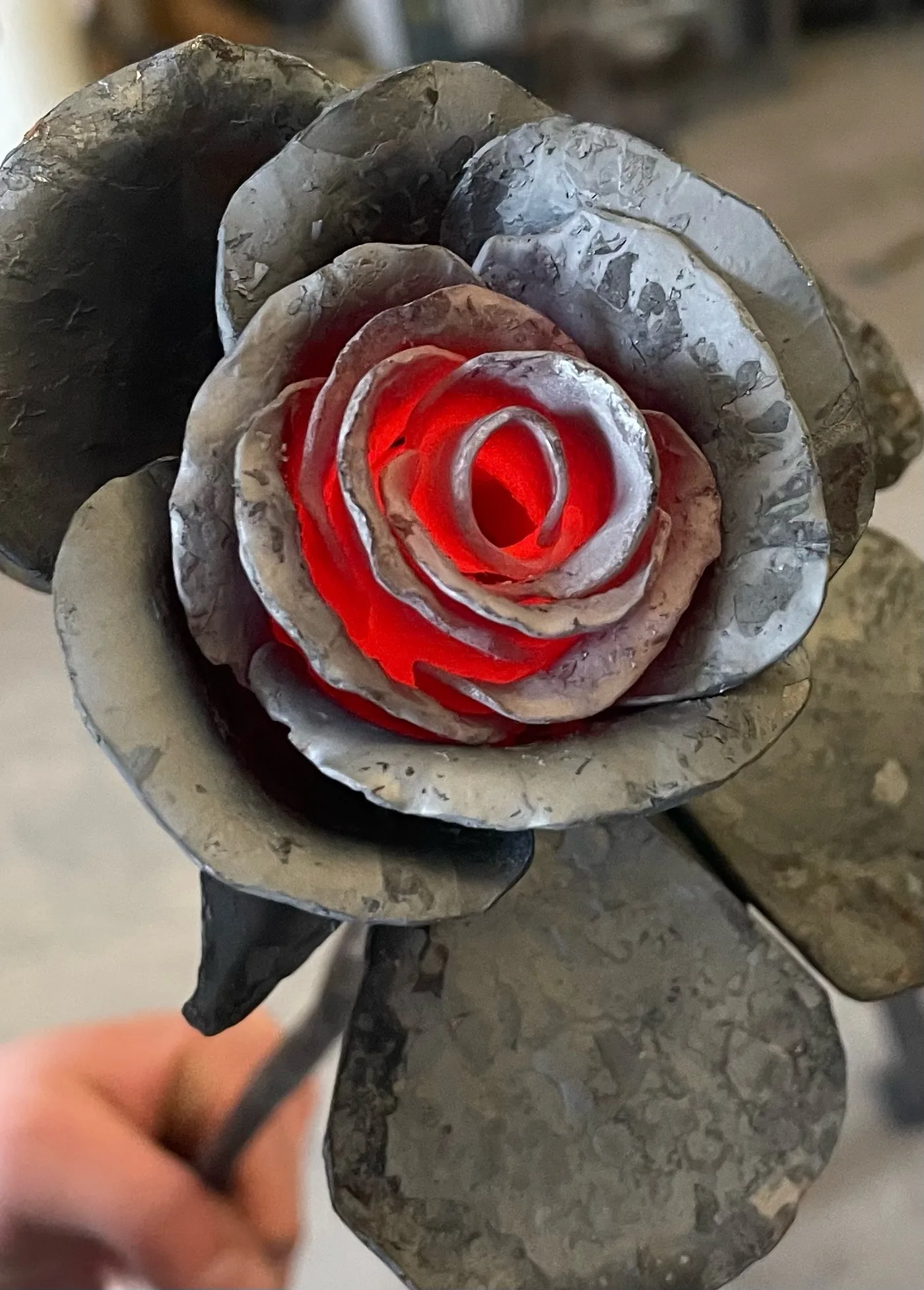 Handmade metal rose from the CTA workshop